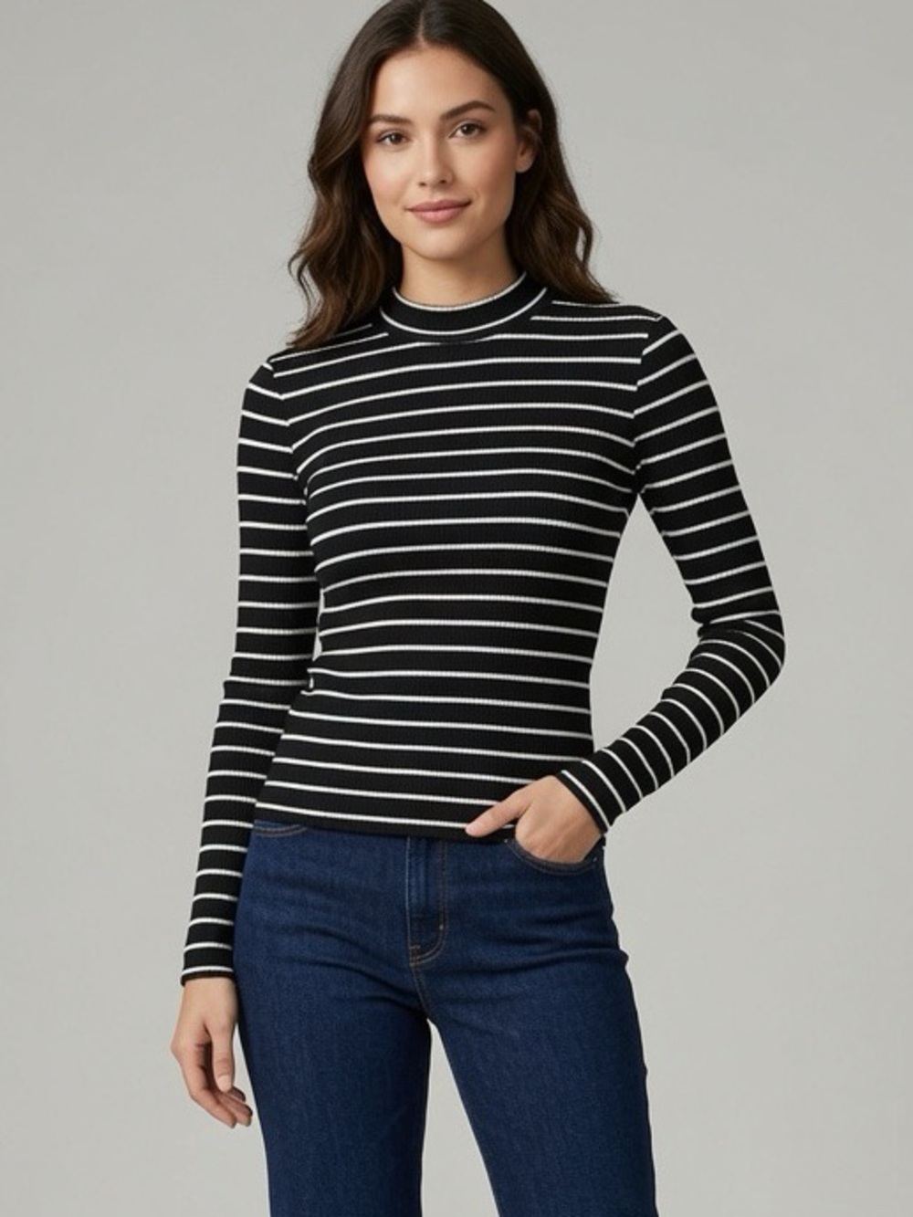 Perfect White Tee Black & White Ribbed Stripe Long Sleeve Top – GUC, Size S